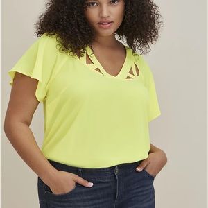Torrid yellow GEORGETTE CAGE FRONT BLOUSE NWT size 4